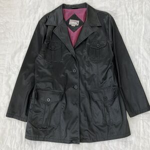 Vintage Y2K Black Vinyl Trench Coat Rave Whimsigoth Grunge Goth Womens L (As Is)